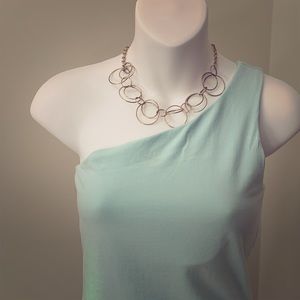 Aqua blue one shoulder tank top with shelf bra
